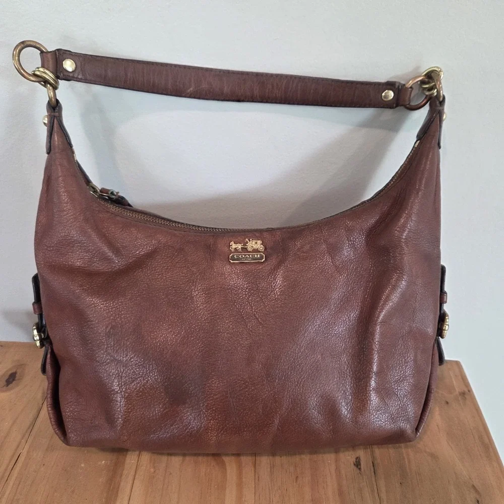 Coach Madison Phoebe Leather Hobo Shoulder Bag Brown Brass Hardware Style 19890